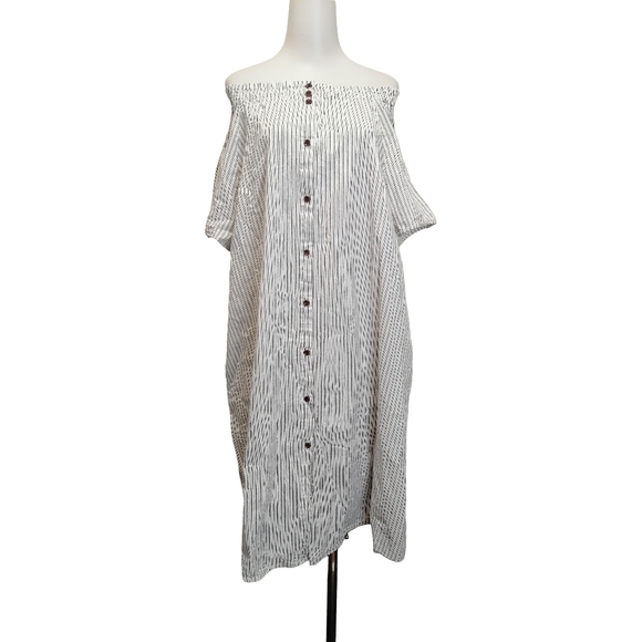 Dresses & Skirts - 🌿🌿Off-Shoulder Striped Button-Front Dress - White/Grey